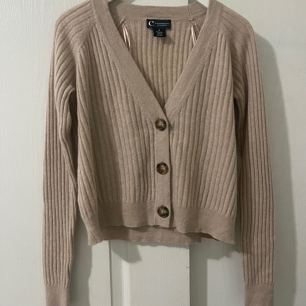 C By Bloomingdale’s Cashmere Beige Ribbed Sweater Cardigan